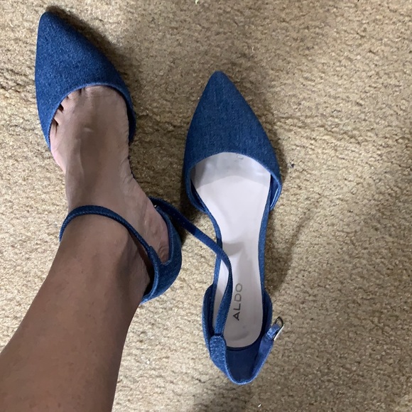 Jeans material blue flats with a little 1 1/2 inch heel. Aldo brand. - Picture 3 of 7